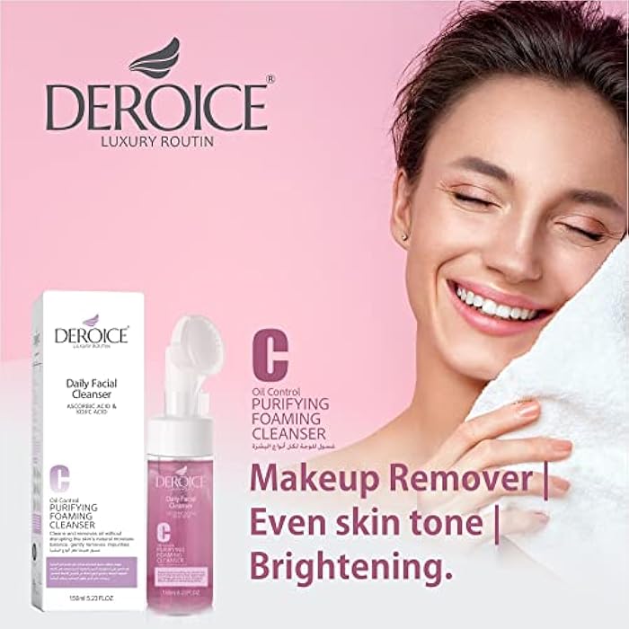 DEROICE Acne Foaming Cleanser | Makeup Remover and Daily Face Wash | Brightening Facial Cleanser With Vitamin C | with Brush 150ml - Image 3